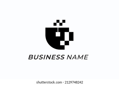 logotipo de diseño mug creativo y píxel
