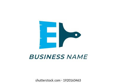 design logo creative paint brush and letter E