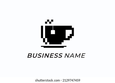 design logo creative pixel and mug tea