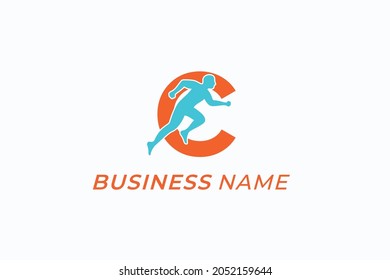 design logo creative sprint run and letter C