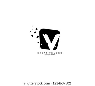 Design Logo Creative V Letter Modern Abstract Shape Dots Black Monogram
