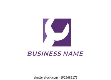 design logo creative wrench tool and square