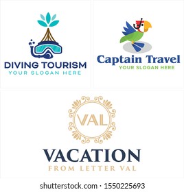 Design logo with diving goggles snorkel bird and frame circle ornament vector suitable for travel hotel business company animal vacation tourism