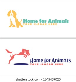 Design logo with dog jumping and sit symbol icon cute animal suitable for pet shop dog related business business animal care