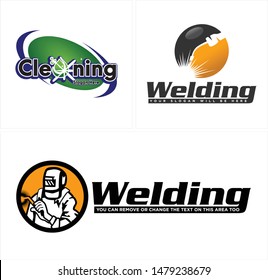 Design logo with drop water bubble soap cleaning and welder vector design suitable for industrial repair welding cleanser business