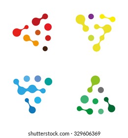 Design logo element. Abstract water molecule vector template set. You can use in biotechnology, energy, environmental protection, water and electricity equipment, computer science concept icons.