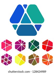 Design logo element. Crushing abstract hexagon pattern. Colorful precious stone icons set.