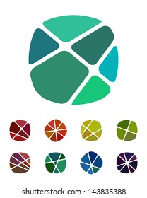 Design logo element. Crushing abstract round rectangle pattern. Colorful precious stone icons set.