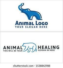 Design logo with elephant bear blue line art vector suitable for healthy healing zoo veterinarian