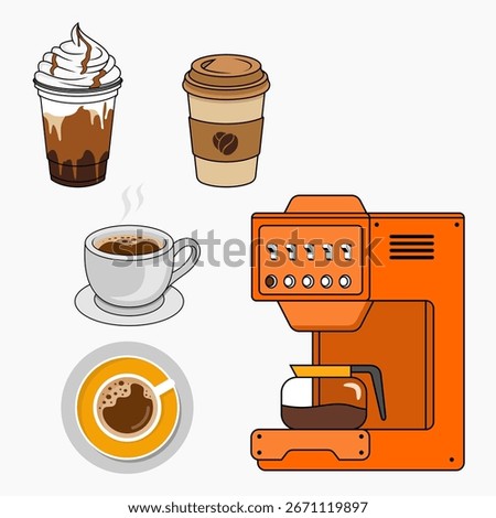 design logo equipment machine coffe and coffe cup