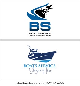 Design logo with fish and boat vector suitable for sport restores repairs rebuilds boats business animal