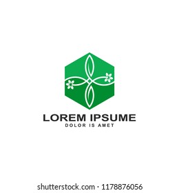 design logo of floral element vector illustration. Abstract tree with leafs in circle. Linear round emblem for design of natural products, flower shop, cosmetics and ecology concepts