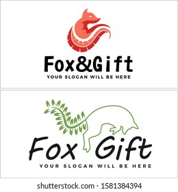 Design logo with fox which depicts its bushy tail with feathers and leaves vector line art suitable for retail gift shop business company animal