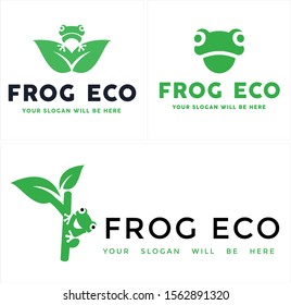 Design logo with frog leaf green letter black vector suitable for environmental tree nature ecosystem animal