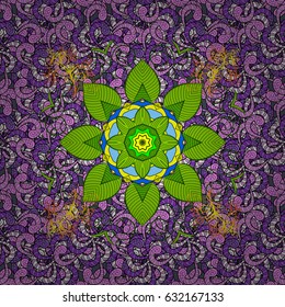 Design for logo, game, cover, card. Vector sacred geometry round colored symbol with glowing stars on a colorful background.