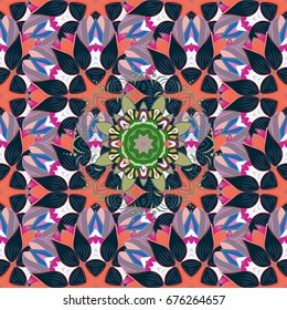 Design for logo, game, cover, card. Vector sacred geometry round colored symbol with glowing stars on a colorful background.