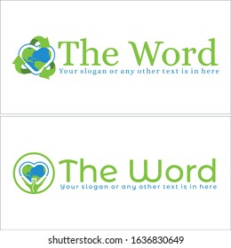 Design logo with green blue earth arrow triangle hand and circle symbol icon line vector suitable for community recycle Go green non profit world environment nature