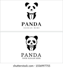 Design logo with head panda ribbon cute vector suitable for animal pet shop zoo brand skin care cartoon mascot