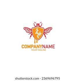 design logo honey bee with shield vector illustration