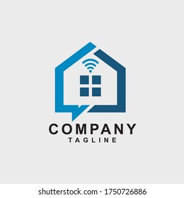 design logo of a house using two thick lines on the right and left side. right in the middle there is a window and signal icons graphics