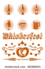 Design logo icon and lettering for Oktoberfest. Set vector icons isolated on white background