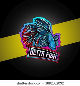 design logo illustration whit betta fish mascot character icon