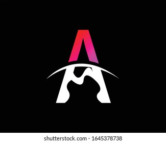 design a logo with indentations on the letters with a black background and mixed letters between purple, red and white.