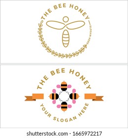 Design logo label symbol icon bee cute small fly leaf circle ribbon element vector suitable for retail honey nature insect industry business