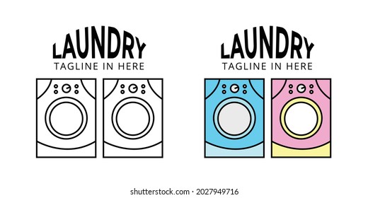 Design Logo Laundry Service open 24 hours isolated on white background. Laundry washing machine