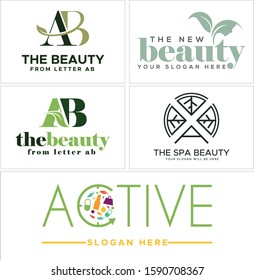 Design logo with letter AB leaf face woman and tree leaf letter A circle combination line art vector suitable for beauty nutrition products Eco friendly healthy spa