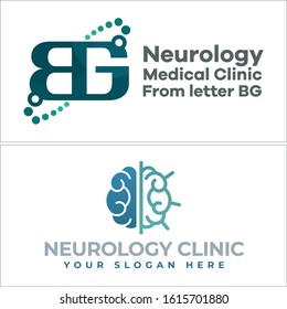 Design logo with letter BG bubble and brain icon concept vector suitable for medical pharmaceutical neurology consulting clinic psychology corporate