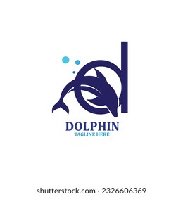 design logo letter d with dolphin vector illustration, silhouette style
