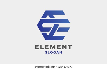 Letra de logotipo de diseño E hexágono azul para empresas, industrias y tecnología