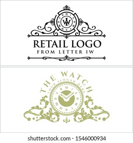 Design logo with line element ornament watch vector suitable for retail luxury diamond business