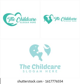 Design logo with mother holding baby shape hearth design vector concept icon template suitable for medicine clinic childcare agency care caregivers nanny service