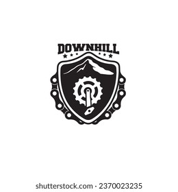 design logo mountain bike with shield vector illustration