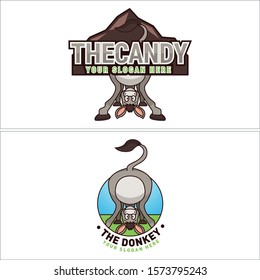 Design logo with mountain and donkey illustration vector suitable for label zoo animal candy truffle food