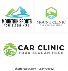 Design logo with mountain medical cross hexagon blue green and car vector suitable for sport training clinic coach adventure