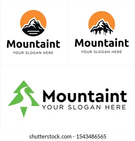 Design logo with mountain skyline pine tree vector suitable for sport outdoor survival adventure