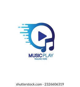 design logo music play with musical tone vector illustration