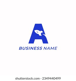 design logo negative space letter A and rocket