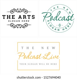 Design logo with ornament microphone circle square line art vector suitable for entertainment podcast business company boutique