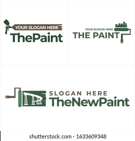 Design logo with paint spray gun roller skyline flyover symbol icon template concept line vector suitable for construction painting commercial industry company