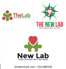 Design logo with people puzzle hearth and compass green red vector suitable for education school building lab's private