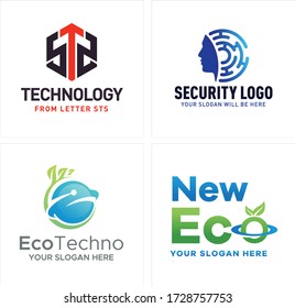 Design logo with red black letter blue green head people circle tech leaf planet symbol icon initial logo modern vector idea suitable for technology energy business company nature ecology security