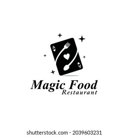 design logo restaurant white spoon and magic card suitable for restaurant