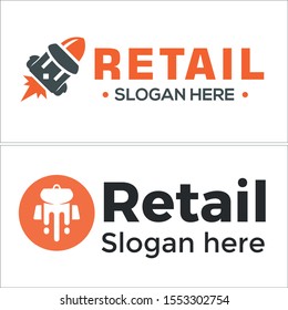 Design logo with rocket bag orange black vector suitable for retail brands companies provider technology