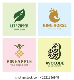 Design logo set with negative space concepts, elegant logo, perfect for branding, fruit & technology theme.