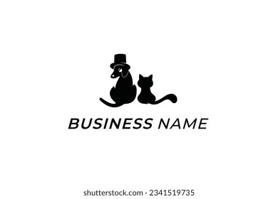 design logo silhouette dog and cat make hat