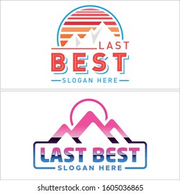 Design logo with sun mountain circle rectangle emblem vector suitable for entertainment arts club travel adventure tourist attraction outdoor
